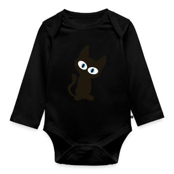 Black Cat - Little Kitten T-Shirt - Organic Longsleeve Baby Bodysuit - black - Front