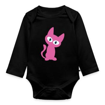 Pink / Pink Cat - the cool cat design - Organic Longsleeve Baby Bodysuit - black - Front