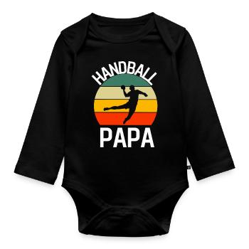 Retro Handball Papa - Baby Bio-Langarm-Body - Schwarz - Vorne