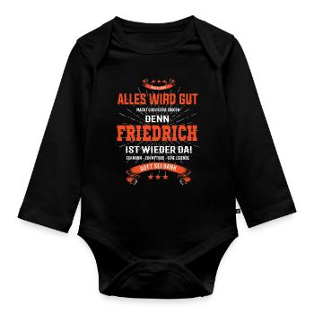 tout ira bien car Friedrich Ist da T-Shirt - Body Bébé bio manches longues - noir - Devant