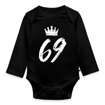 69 Zahl Krone - Baby Bio-Langarm-Body - Schwarz - Vorne