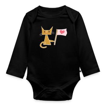 Liebe Flagge Herz Katze Tier - Baby Bio-Langarm-Body - Schwarz - Vorne