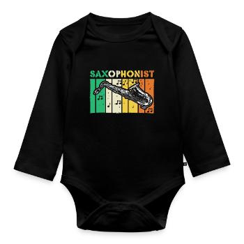 Saxophone Jazz Cadeau - Body Bébé bio manches longues - noir - Devant