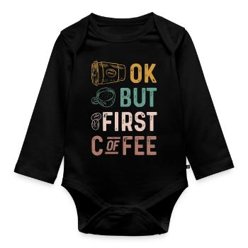 Ok mais premier café, drôle de rétro - Body Bébé bio manches longues - noir - Devant