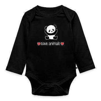 save animals bear panda animal welfare hearts - Organic Longsleeve Baby Bodysuit - black - Front