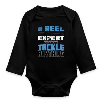 Angeln Angler Angel Angelrute Fischen Fische - Baby Bio-Langarm-Body - Schwarz - Vorne