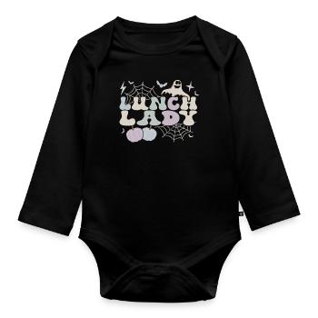 Lunch Lady Halloween School Cafeteria Lady Worker - Organic Longsleeve Baby Bodysuit - black - Front