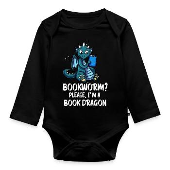 Buch Drache Bücher Lesen Bücherwurm Buchnerd Roman - Baby Bio-Langarm-Body - Schwarz - Vorne