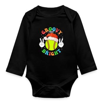 Cadeau de Noël de joueur de softball de Noël de softball - Body Bébé bio manches longues - noir - Devant