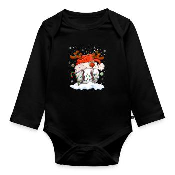 Baseball Christmas Baseball Player Xmas Party - Baby Bio-Langarm-Body - Schwarz - Vorne