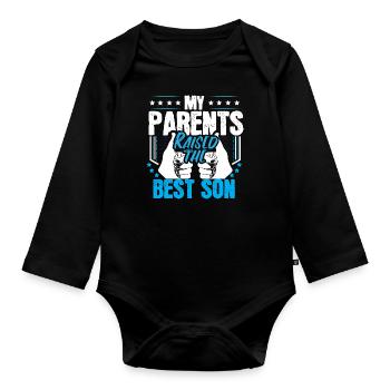 Best Son Boy Gift - Organic Longsleeve Baby Bodysuit - black - Front