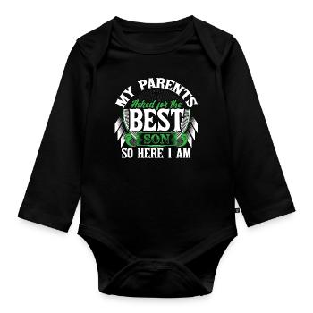 Best Son Mother Gift - Organic Longsleeve Baby Bodysuit - black - Front