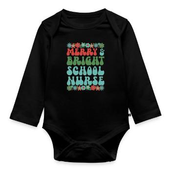 School Nurse Christmas RN School Nursing Xmas Gift - Organic Longsleeve Baby Bodysuit - black - Front