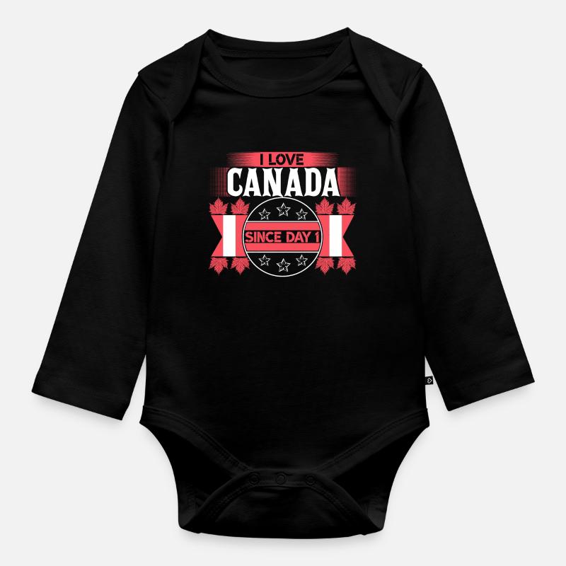 Canada Maple Leaf Origin - Organic Longsleeve Baby Bodysuit - black