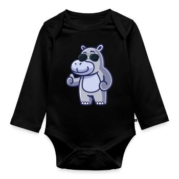 Cool Sunglasses Hippo Animal Gift Hippo - Organic Longsleeve Baby Bodysuit - black - Front