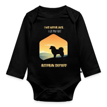 Australian Shepherd Geschenk - Baby Bio-Langarm-Body - Schwarz - Vorne