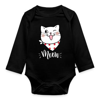 Mignon Kawaii drôle de chat disant miaulement - Body Bébé bio manches longues - noir - Devant