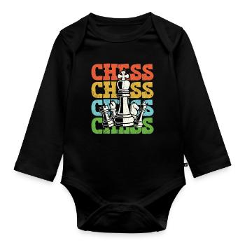 Schach Retro Vintage - Baby Bio-Langarm-Body - Schwarz - Vorne