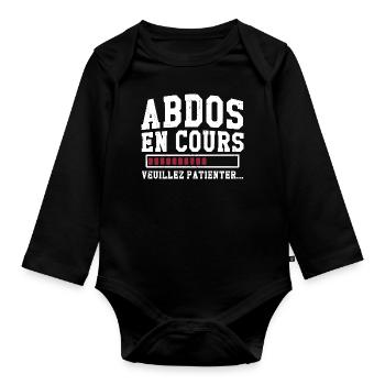 Abdos en cours veuillez patienter - Body Bébé bio manches longues - noir - Devant