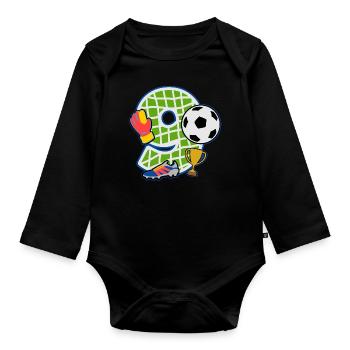 Fußball 9. Geburtstagsparty Nummer 9 - 9 Jahre - Baby Bio-Langarm-Body - Schwarz - Vorne