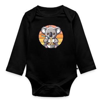 Koala eats ramen noodles - Organic Longsleeve Baby Bodysuit - black - Front