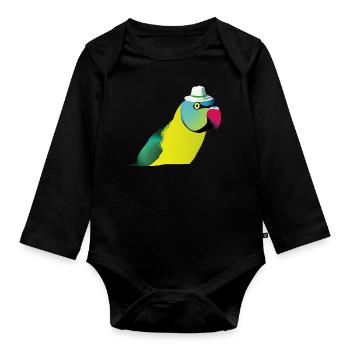 Indian ring-necked parrot - Organic Longsleeve Baby Bodysuit - black - Front