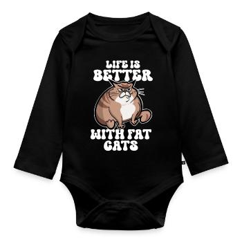 Big Cat Funny sayings - Organic Longsleeve Baby Bodysuit - black - Front