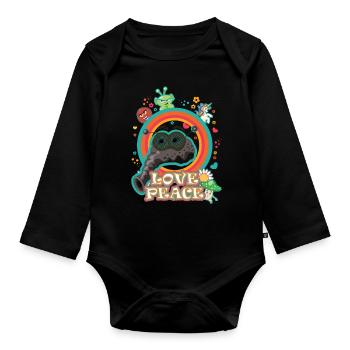 Love and peace bow tie, cool hippie design - Organic Longsleeve Baby Bodysuit - black - Front