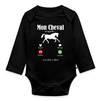 Humour Cheval Cadeau Anniversaire Equitatio - Body Bébé bio manches longues - noir - Devant