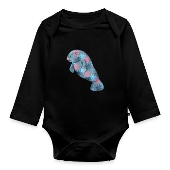 Lamantins Palmiers Colorés - Body Bébé bio manches longues - noir - Devant