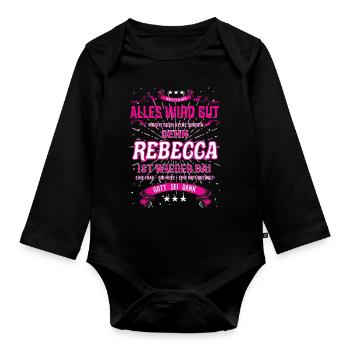 Rebecca ist wieder da, cooles Vornamens Design - Baby Bio-Langarm-Body - Schwarz - Vorne