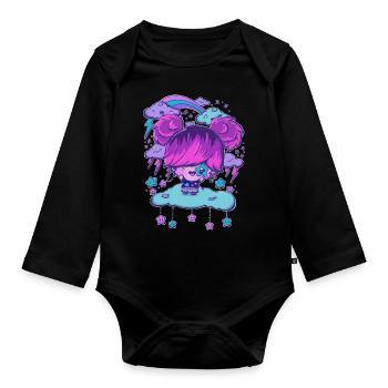Rock star bubble head girl - Organic Longsleeve Baby Bodysuit - black - Front