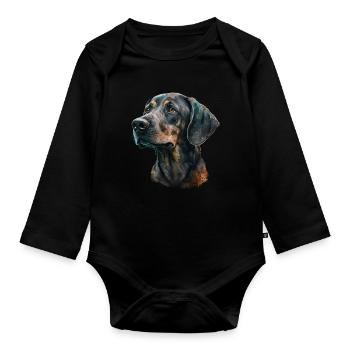 Plott Hound Porträt - Baby Bio-Langarm-Body - Schwarz - Vorne