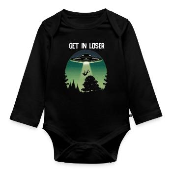 UFO Flying Saucer Alien Abduction Of Human - Organic Longsleeve Baby Bodysuit - black - Front