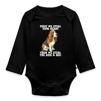 Basset Hound First We Steal Your Heart - Body Bébé bio manches longues - noir - Devant