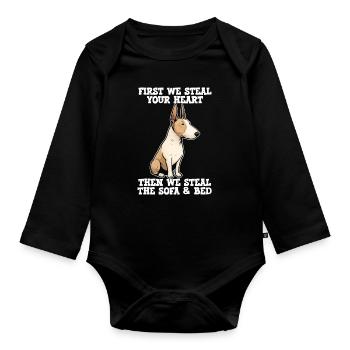 Bullterrier zuerst stehlen wir dein Herz - Baby Bio-Langarm-Body - Schwarz - Vorne