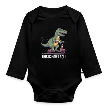 Scootering T Rex So rolle ich - Baby Bio-Langarm-Body - Schwarz - Vorne