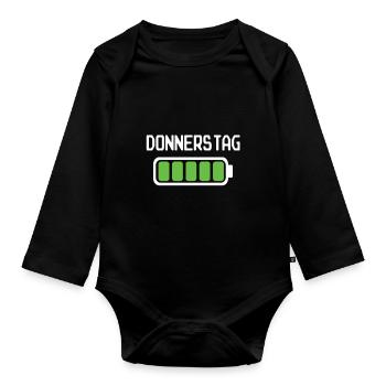 Donnerstag Akku voll geladen - Akkustand - Baby Bio-Langarm-Body - Schwarz - Vorne