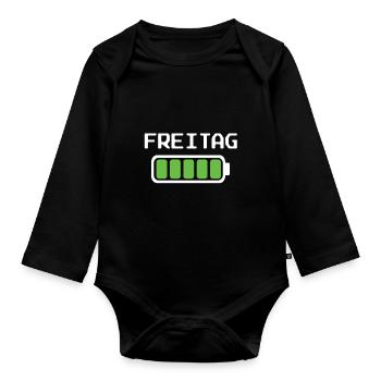 Freitag Akku voll geladen - Akkustand - Baby Bio-Langarm-Body - Schwarz - Vorne
