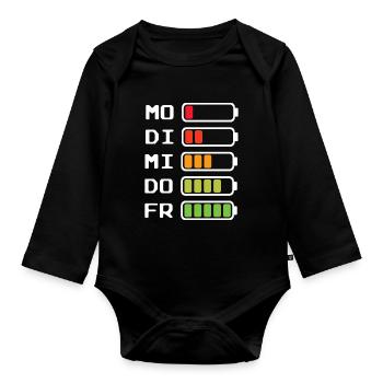 Wochentage Akkustand Montag bis Freitag - Baby Bio-Langarm-Body - Schwarz - Vorne