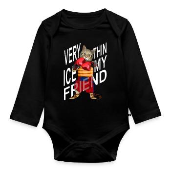 Very thin ice my freiend, Boxing Cat - Organic Longsleeve Baby Bodysuit - black - Front