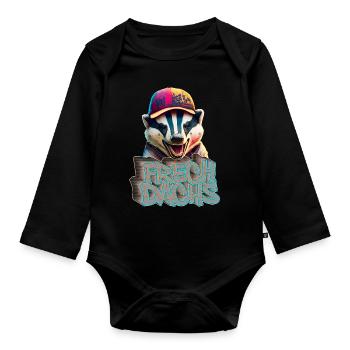 Frechdachs- Frecher Dachs Graffiti Style - Baby Bio-Langarm-Body - Schwarz - Vorne