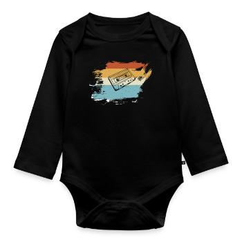 Kassette Vintage - Retro - Baby Bio-Langarm-Body - Schwarz - Vorne