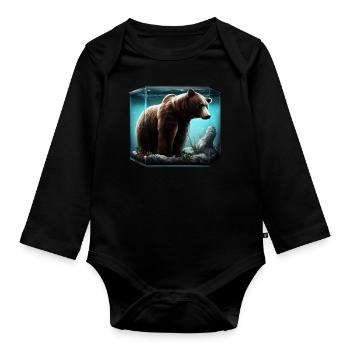 Ours dans l’aquarium - Body Bébé bio manches longues - noir - Devant