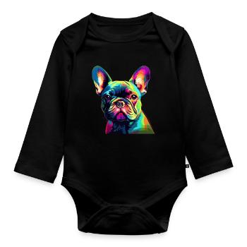 Bouledogue Français Coloré - Body Bébé bio manches longues - noir - Devant