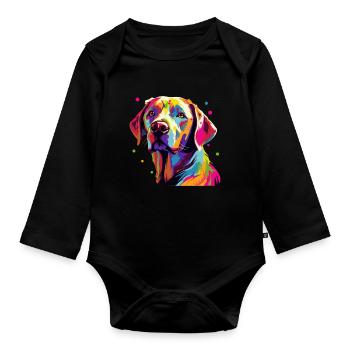 Labrador Hund Bunt - Baby Bio-Langarm-Body - Schwarz - Vorne