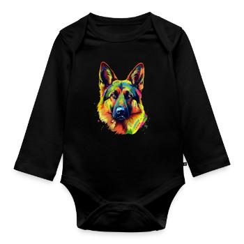 German Shepherd Dog Colorful - Organic Longsleeve Baby Bodysuit - black - Front