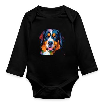 Bernese Mountain Dog Colorful - Organic Longsleeve Baby Bodysuit - black - Front