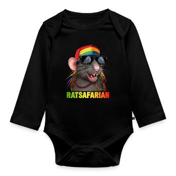 Coole Rasta-Ratte Bunt - Baby Bio-Langarm-Body - Schwarz - Vorne