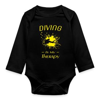 Diving, Taucher, Scuba Diver, cooles Tauchdesign - Baby Bio-Langarm-Body - Schwarz - Vorne